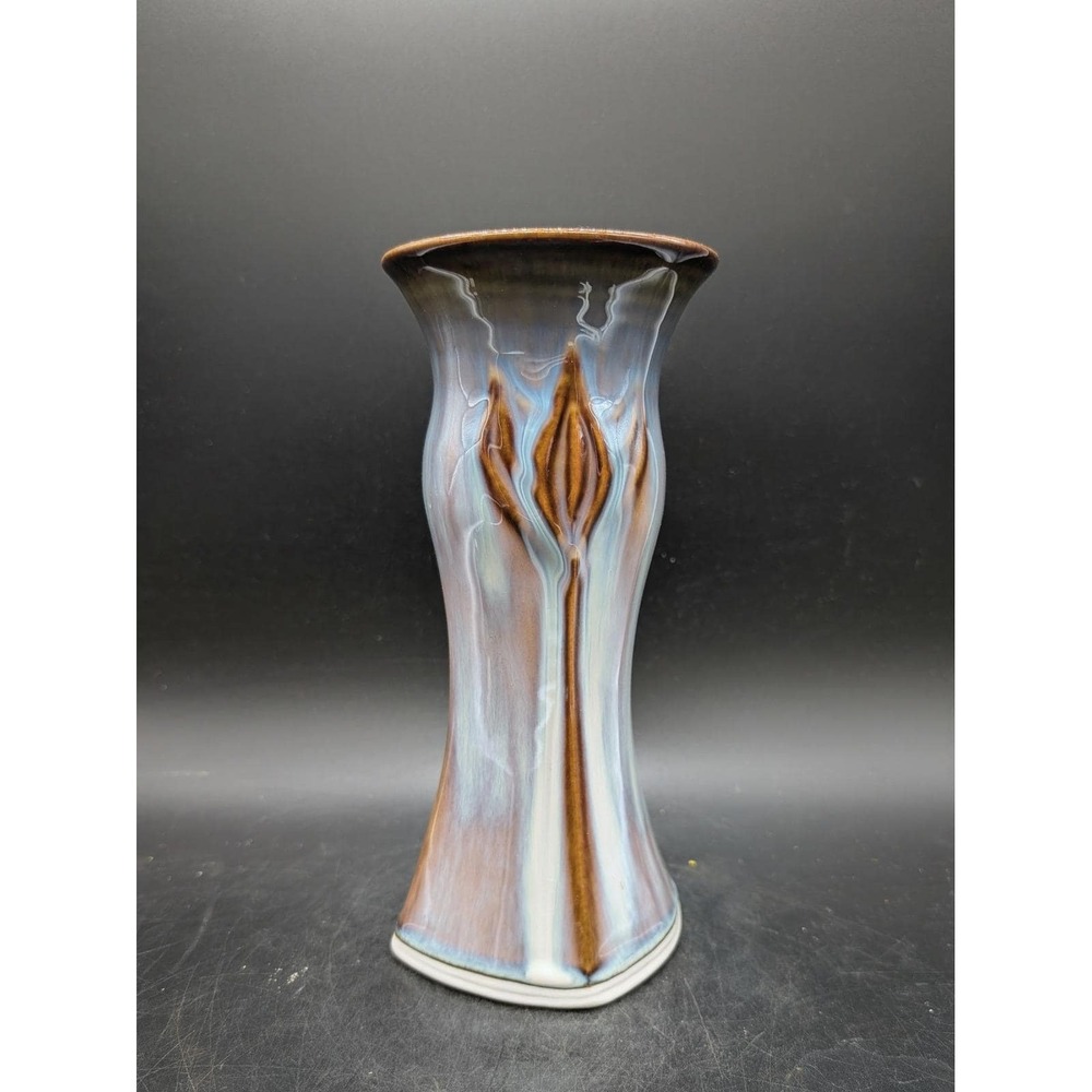 Vintage Bill Campbell Art Pottery Drip Glaze Vase Blue Brown  9"
